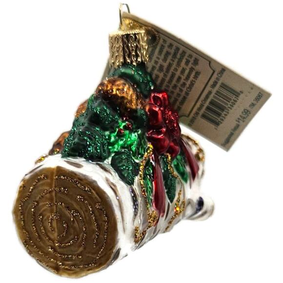 Yule Log Ornament Pine Cones Fire Pit OWC Glass Old World Christmas Tree Decor - Picture 7 of 10